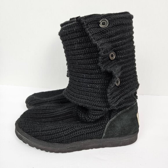 UGG Australia Bailey 3 Button 5819 Tall Fold Over Chunky Knit Boot Black 10 - Picture 5 of 13
